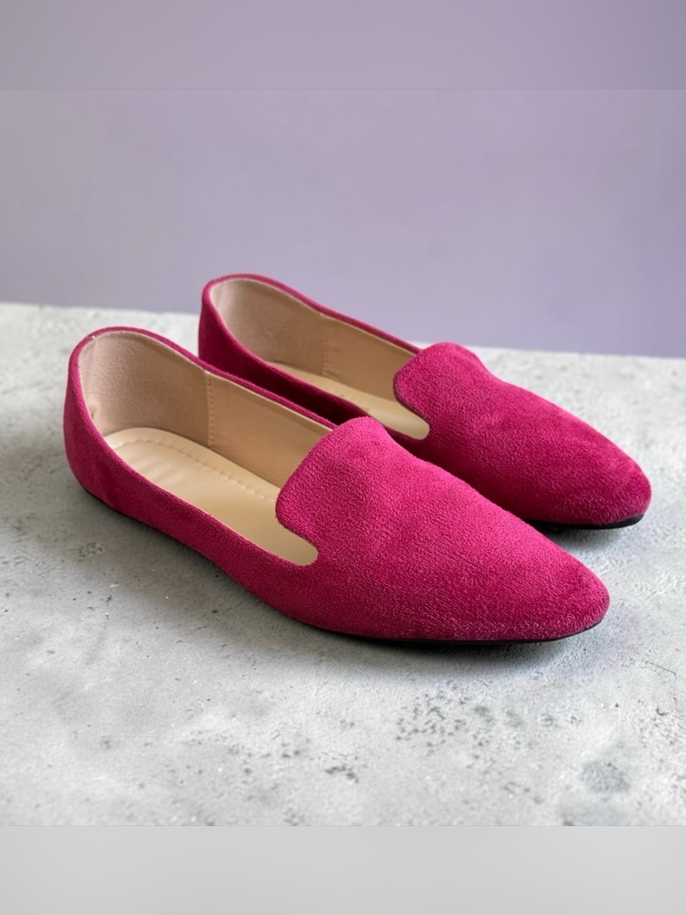 SHEIN Fuchsia Suede Pointed Toe Slip-On Loafers